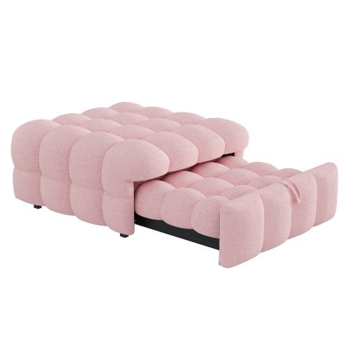 Canapé convertible, 2-en-1 Pouf Et Lit, En Tissu Teddy, Rose