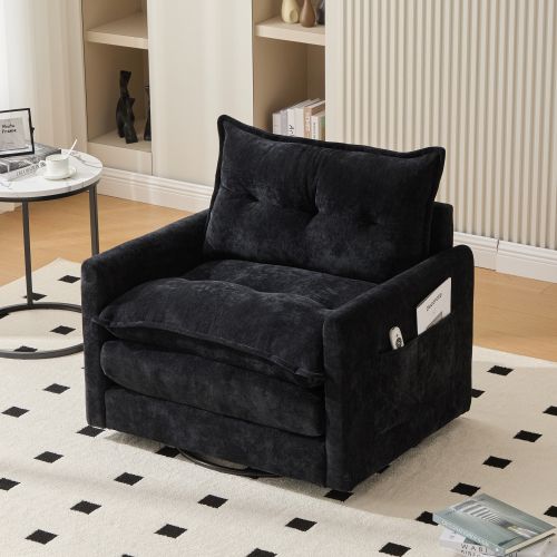 Fauteuil Pivotant 360° En Chenille Avec Accoudoirs Et Coussin