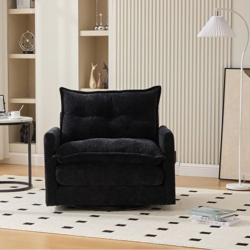 Fauteuil Pivotant 360° En Chenille Avec Accoudoirs Et Coussin