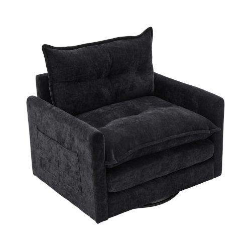 Fauteuil Pivotant 360° En Chenille Avec Accoudoirs Et Coussin