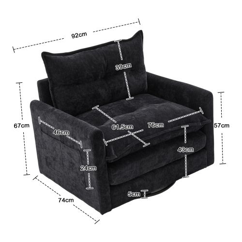 Fauteuil Pivotant 360° En Chenille Avec Accoudoirs Et Coussin