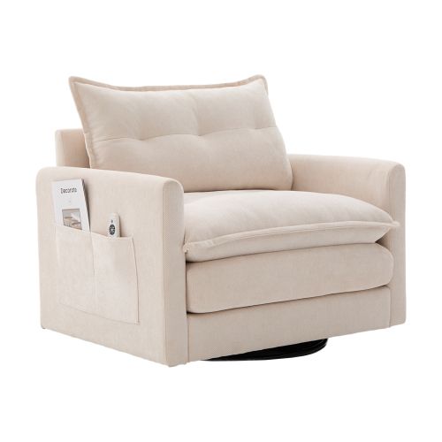 Fauteuil Pivotant 360° Avec Accoudoirs En Chenille Beige