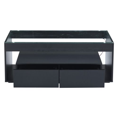 Table Basse Rectangulaire Noire Avec LED 16 Couleurs, 2 Tiroirs Et Rangement