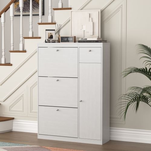 Meuble à Chaussures Étroit Avec Fonction D'inclinaison Et 3 Portes Rabattables, Blanc
