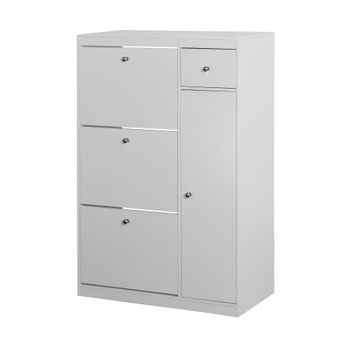 Meuble à Chaussures Étroit Avec Fonction D'inclinaison Et 3 Portes Rabattables, Blanc