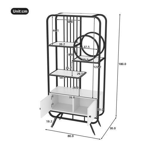 Étagère En Métal Noir 80 X 30 X 180 Cm, Pieds Hauts En Métal, Blanc Et Noir
