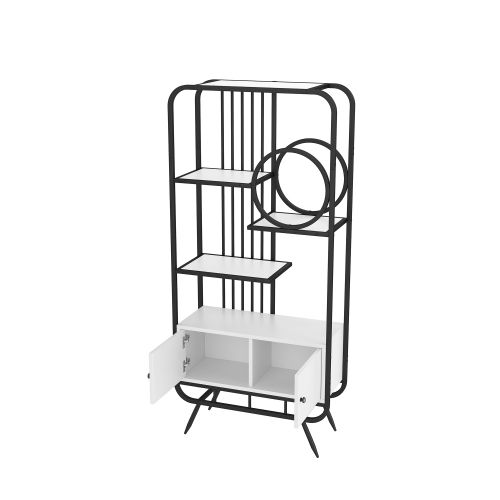 Étagère En Métal Noir 80 X 30 X 180 Cm, Pieds Hauts En Métal, Blanc Et Noir