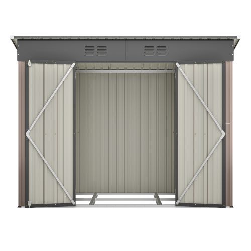 Abri De Jardin En Métal 242x126x182 Cm Avec Fondation, Toit Incliné Et Portes Verrouillables