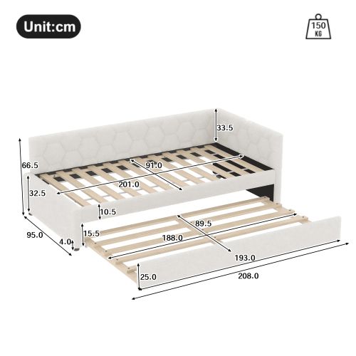 Lit Enfant 90x200 Cm Avec Lit Gigogne Et Ports USB Et Type-c, En Velours, Blanc