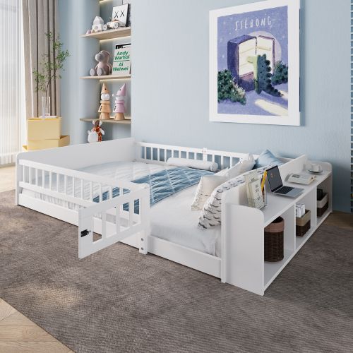 Lit Enfant 140x190 Cm, Rangement Ouvert Et Étagères, En Bois, Blanc