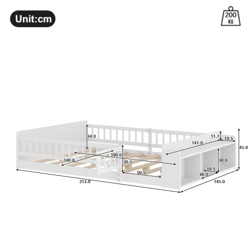 Lit Enfant 140x190 Cm, Rangement Ouvert Et Étagères, En Bois, Blanc