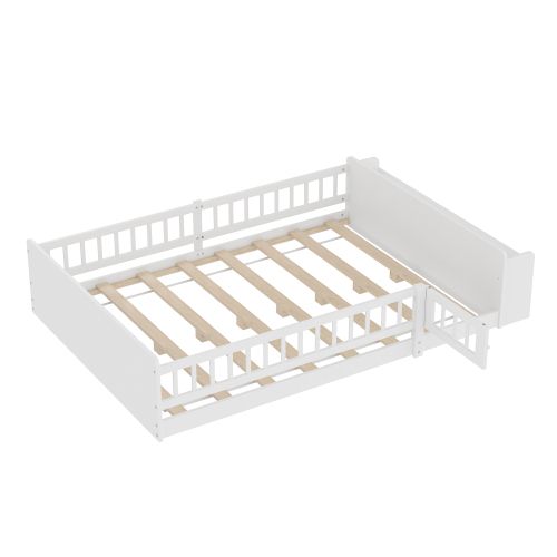 Lit Enfant 140x190 Cm, Rangement Ouvert Et Étagères, En Bois, Blanc