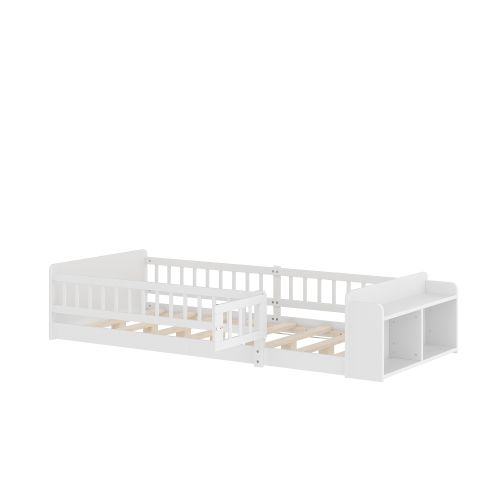 Lit Enfant 90x200 Cm, Rangement Ouvert Et Étagères Intégrées, En Bois, Blanc
