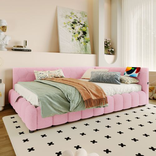 Lit Coffre 140x200 Cm, Lit Adulte Avec LED, Avec Lattes, En Velours, Rose