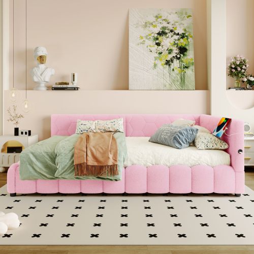 Lit Coffre 140x200 Cm, Lit Adulte Avec LED, Avec Lattes, En Velours, Rose