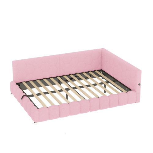 Lit Coffre 140x200 Cm, Lit Adulte Avec LED, Avec Lattes, En Velours, Rose