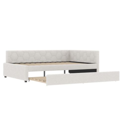 Lit Adulte 140x200 Cm Avec Lit Gigogne Et Ports USB Et Type-c, En Velours, Blanc