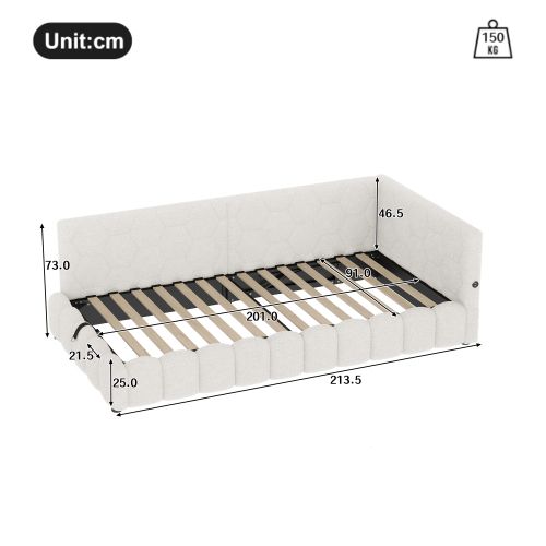 Lit Coffre 90x200 Cm, Lit Coffre Hydraulique, Avec LED, En Velours, Blanc