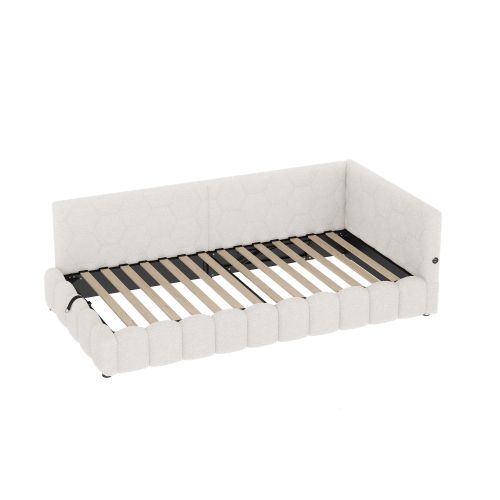 Lit Coffre 90x200 Cm, Lit Coffre Hydraulique, Avec LED, En Velours, Blanc