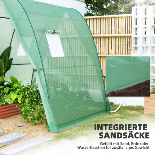 Serre De Jardin Tunnel Verte 180x180x200 Cm, Bâche Renforcée, 2 Portes Zippées, 2 Fenêtres