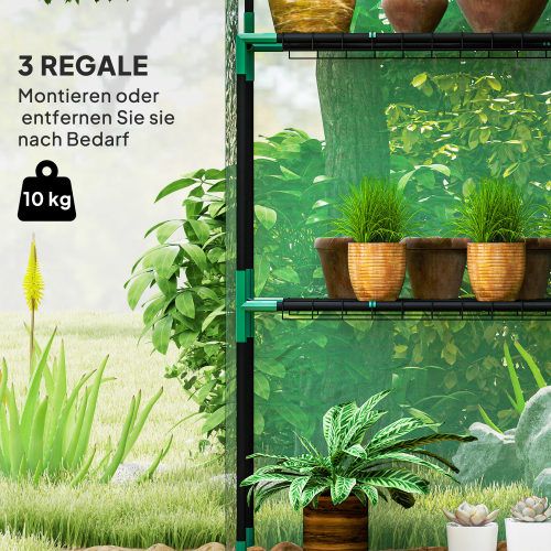 Serre De Jardin En Film Pvc 143x74x190 Cm Verte Avec Porte Enroulable, Fenêtre Et 2 Étagères