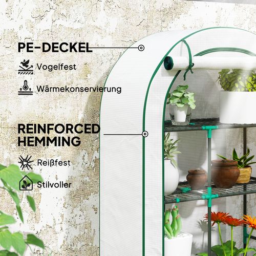 Serre De Balcon En Acier 100x45x160 Cm Avec 7 Étagères Et Porte Enroulable, Blanche