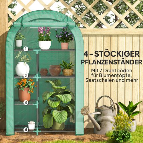 Serre De Balcon En Acier Avec 7 Étagères, Housse Uv, Porte Enroulable, 100x45x160 Cm, Verte