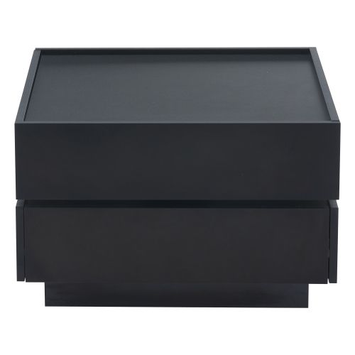 Table Basse Carrée Noire 360° Plateau Pivotant Avec 2 Tiroirs 60x60x38 Cm