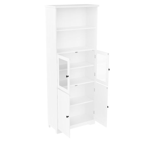 Colonne De Salle De Bain Blanc, 57,5 X 28,5 X 160 Cm, Porte Vitrée Et Étagères Ouvertes