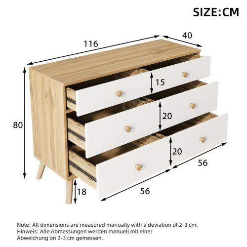 Commode à 6 Tiroirs 116x40x80 Cm - Couleur Bois Et Blanc