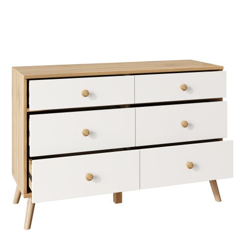 Commode à 6 Tiroirs 116x40x80 Cm - Couleur Bois Et Blanc