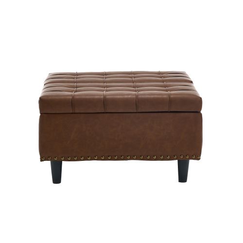 Pouf Relevable Carré Marron En Cuir Pu Avec Rangement