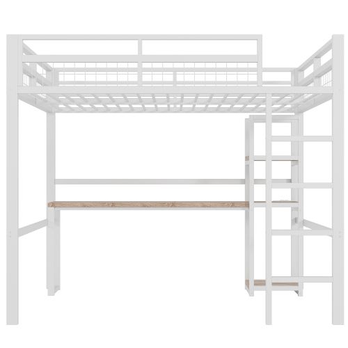Lit Mezzanine 140x200 Cm Avec Bureau Et Prises USB Et Type-c, En Métal, Blanc