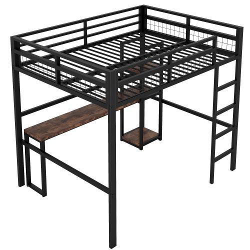 Lit Mezzanine 140x200 Cm Avec Bureau Et Étagères, En Métal, Noir