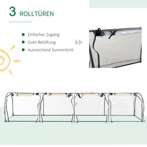 Serre Tunnel De Jardin Transparente Pvc 395x100x80 Cm, 4 Fenêtres Zippées, Cadre Acier