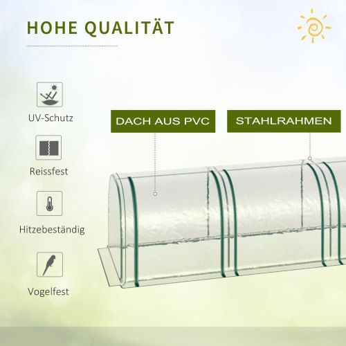 Serre Tunnel De Jardin Transparente Pvc 395x100x80 Cm, 4 Fenêtres Zippées, Cadre Acier