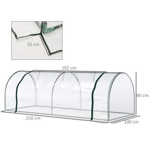 Serre De Jardin En Film Pvc Avec Porte Enroulable, Structure Acier, 250x100x80 Cm