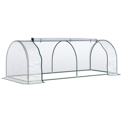 Serre De Jardin En Film Pvc Avec Porte Enroulable, Structure Acier, 250x100x80 Cm