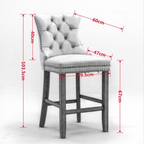 Lot De 2 Tabourets De Bar En Velours, Dossier Capitonné, Clous Décoratifs, Pieds En Bois, Gris