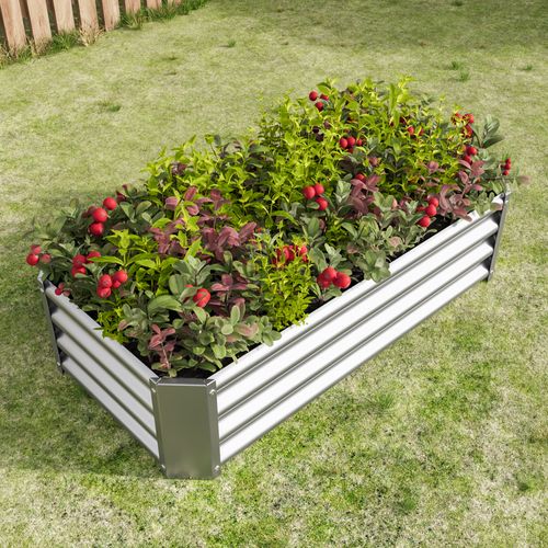 Carré Potager Surélevé En Métal Galvanisé 120x61x30 Cm Sans Fond, Argent