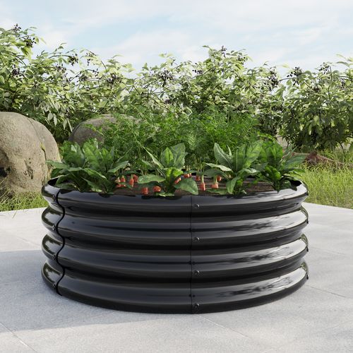 Carré Potager Rond Surélevé En Acier Galvanisé Noir 45x45x30 Cm Pour Jardin Extérieur