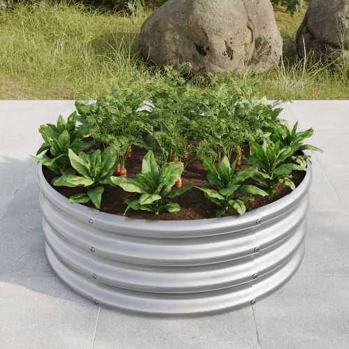 Carré Potager Rond En Acier Galvanisé 45x45x30 Cm Pour Jardin Extérieur, Argent
