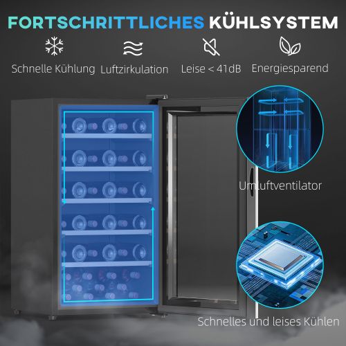 Cave à Vin Pour 41 Bouteilles, 91 L, 5-20 °c, Porte Vitrée, Éclairage LED, Écran Tactile, Noir