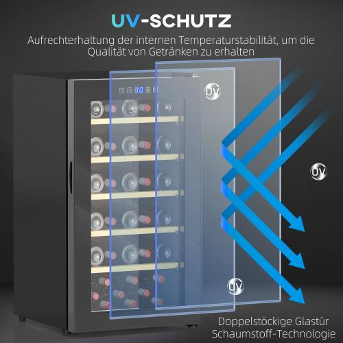 Cave à Vin Pour 41 Bouteilles, 91 L, 5-20 °c, Porte Vitrée, Éclairage LED, Écran Tactile, Noir