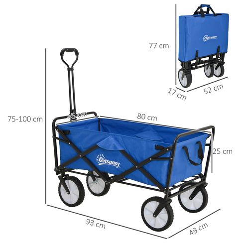 Chariot De Transport Pliable 360° Acier Tissu Oxford Bleu 93x49x75-100 Cm