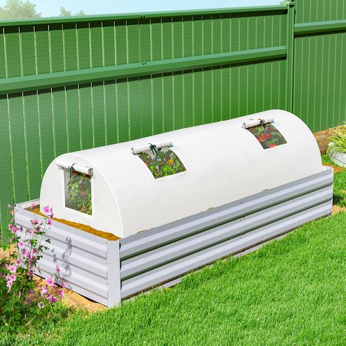 Mini Serre De Jardin 200x80x45 Cm Avec Fenêtres Moustiquaires, Bâche Anti-uv, Toit Arrondi, Blanc