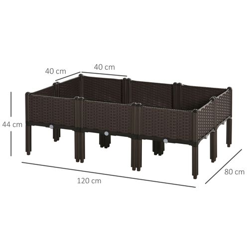 Lot De 6 Bacs Surélevés Effet Rotin Marron 40x40x44 Cm En Plastique Avec Drainage Et Réserve D’eau