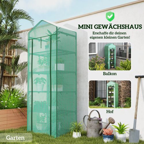 Serre De Balcon 5 Étagères Avec Porte Enroulable, 69x49x193 Cm, Housse Transparente, Vert