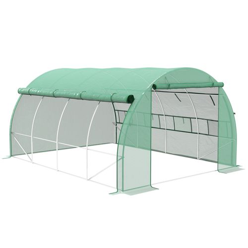 Serre Tunnel De Jardin 3,97x3x2 M Acier Galvanisé, 8 Fenêtres, Porte Zippée, Bâche Pe Anti-uv Verte