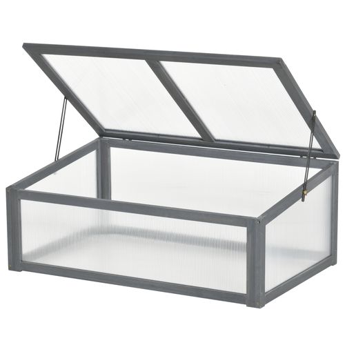 Mini Serre De Jardin En Bois Gris 100x65x40 Cm Avec Couvercle En Polycarbonate